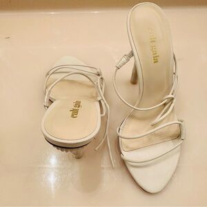 Cult Gaia $350 Sculptural Strappy Heels Cream Leather Size 6